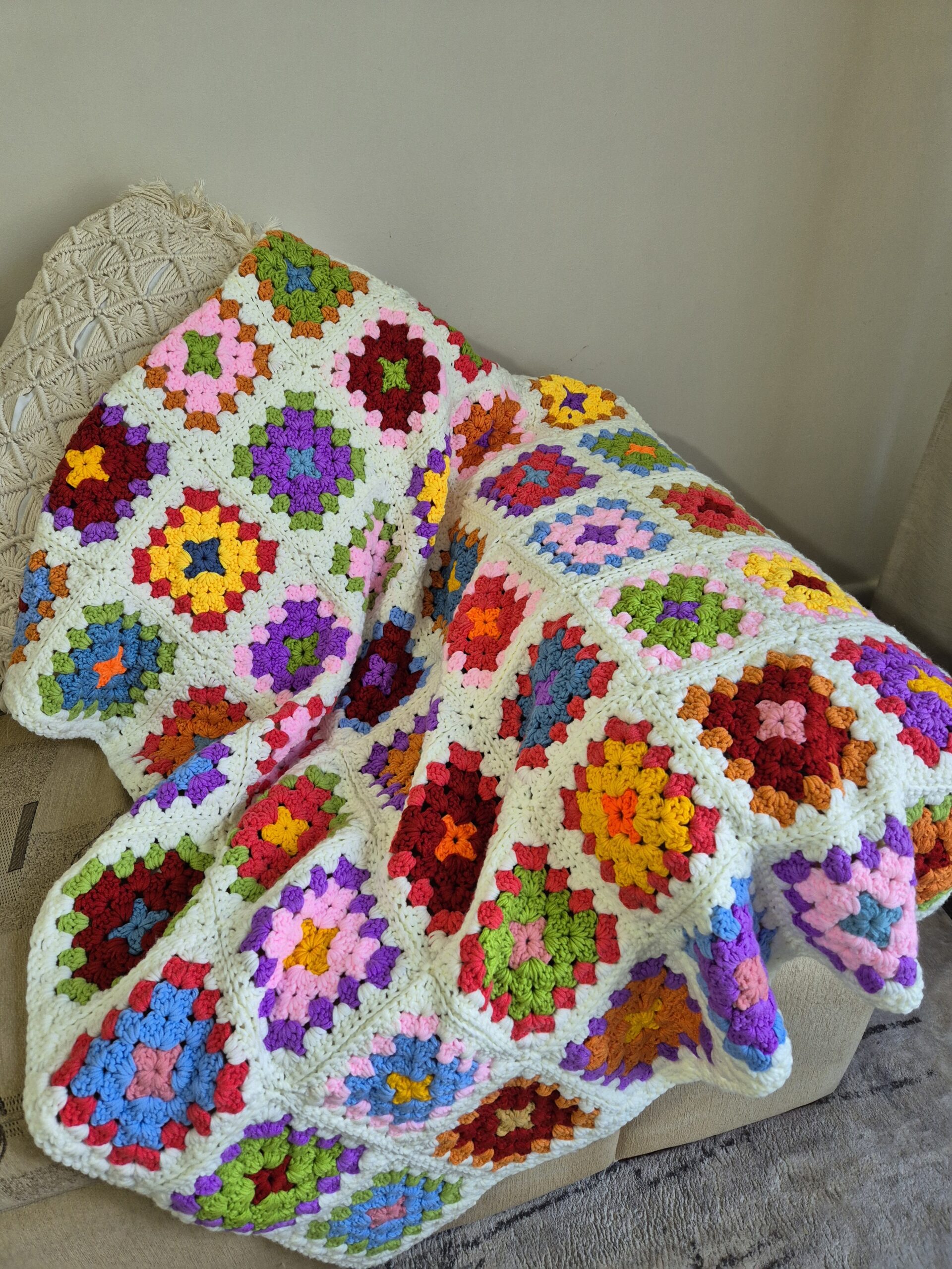 White & Bright Granny Square Blanket